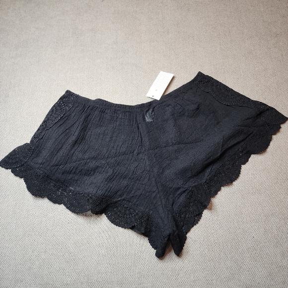 Eberjey Pants - NWT Eberjey Crochet Trim Black Frankie Sol‎ Shorts Coverup Lingerie Cotton M/L